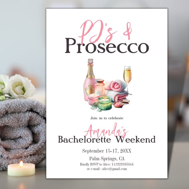 Invitación PJs Prosecco Spa Bachelorette Party Itinerario (Subido por el creador)