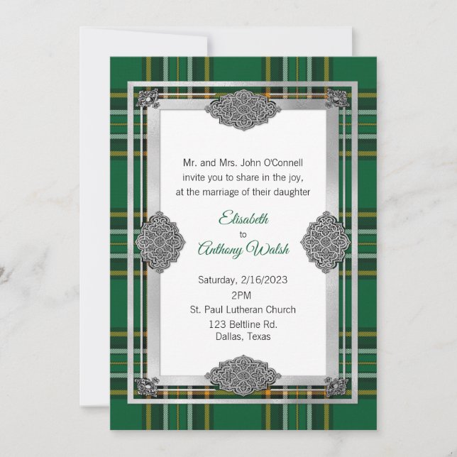 Invitación Placa nacional irlandesa con Boda de marco celta (Anverso)