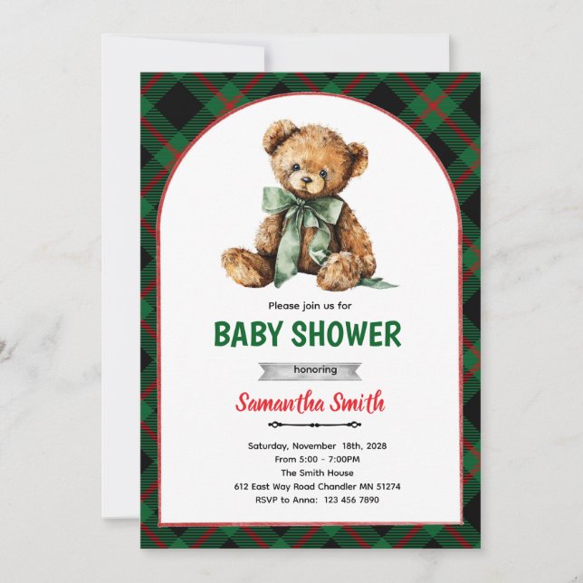Invitación Plaid Bear Baby Shower invitation (Anverso)