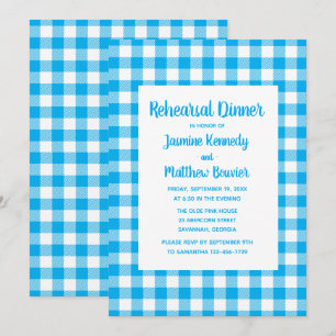 Invitación Plaid Blue White Gingham Country Ensayo Cena