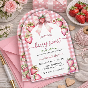 Invitación Plaid Coquette Berry Dulce Fiesta de Bebé Rubor de