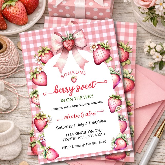 Invitación Plaid Coquette Berry Sweet Baby Shower Blush Berry (Subido por el creador)