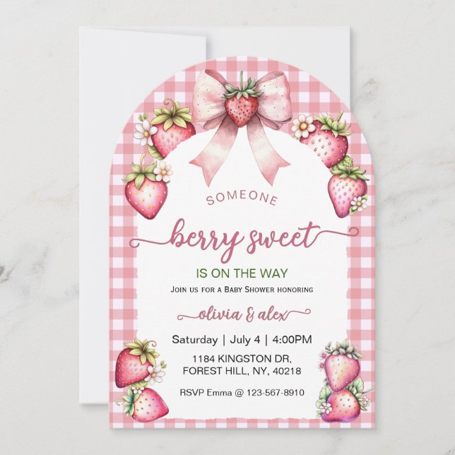 Invitación Plaid Coquette Berry Sweet Baby Shower Blush Berry (Anverso)
