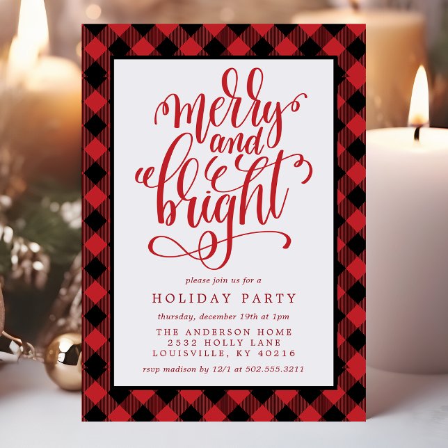 Invitación Plaid de Búfalo Alegre y Brillante Navidad Fiesta  (Subido por el creador)