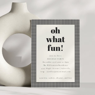 Invitación Plaid de Navidad Festiva Fiesta Blanco Negro
