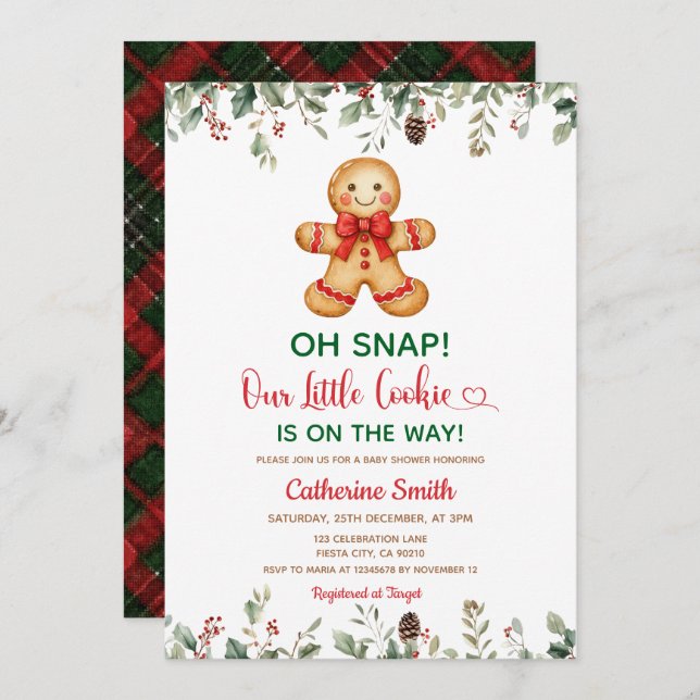 Invitación Plaid Gingerbread Classic Christmas Baby Shower  (Anverso / Reverso)