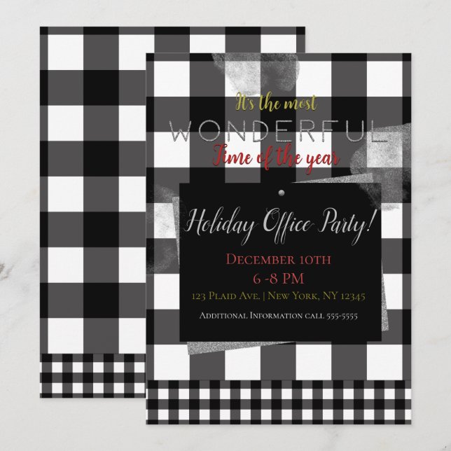 Invitación Plaid Negro Y Blanco Simple Mínimo Fiesta De Vacac (Anverso / Reverso)