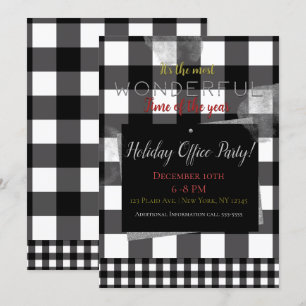 Invitación Plaid Negro Y Blanco Simple Mínimo Fiesta De Vacac
