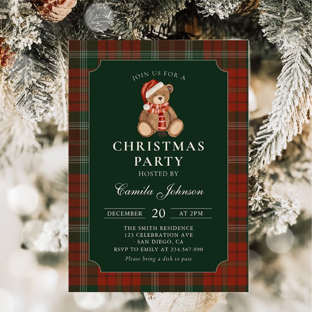 Invitación Plaid Teddy Bear Christmas Party Invitation (Subido por el creador)