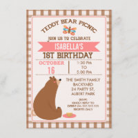 Plaid Teddy Bear Picnic Primer Cumpleaños Invitaci
