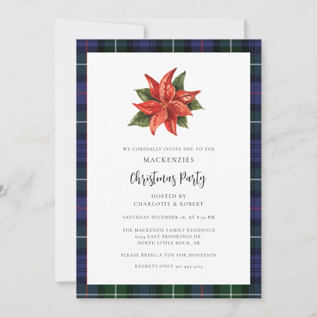 Invitación Plaid Watercolor Elegantes Navidades Fiesta Tartán (Anverso)