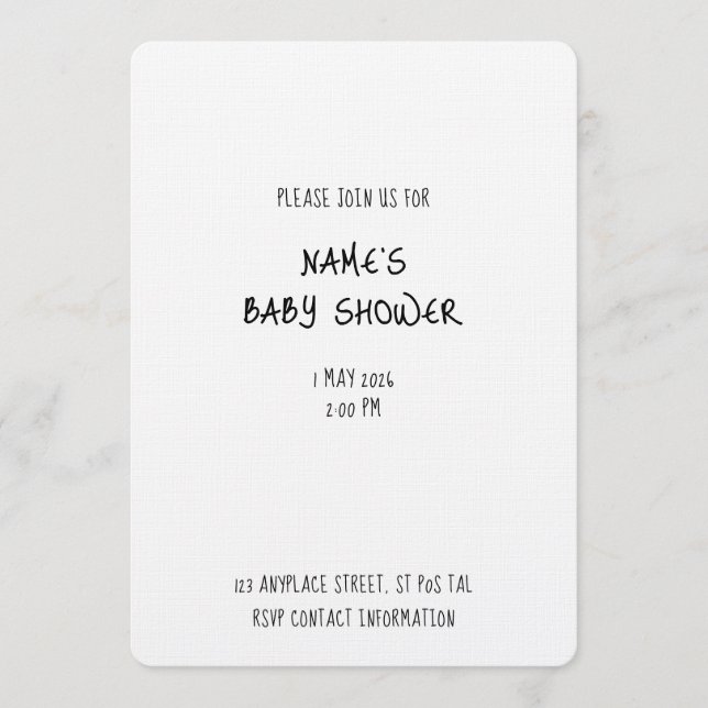 Invitación Plain Invitation Template - Baby Shower 1 - Simple (Anverso)
