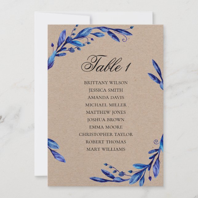 Invitación Plan de asientos de boda azul. Plan rustico de inv (Anverso)