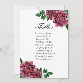 Invitación Plan de asientos de boda de Borgoña. Plan de mesa 