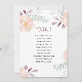 Invitación Plan de boda floral. Gráfico de asientos de flores