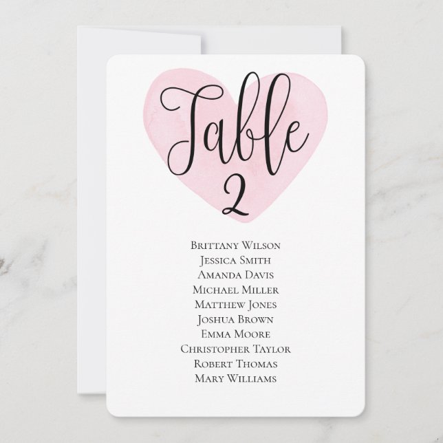 Invitación Plan de mesa de boda moderno Corazón rosa (Anverso)