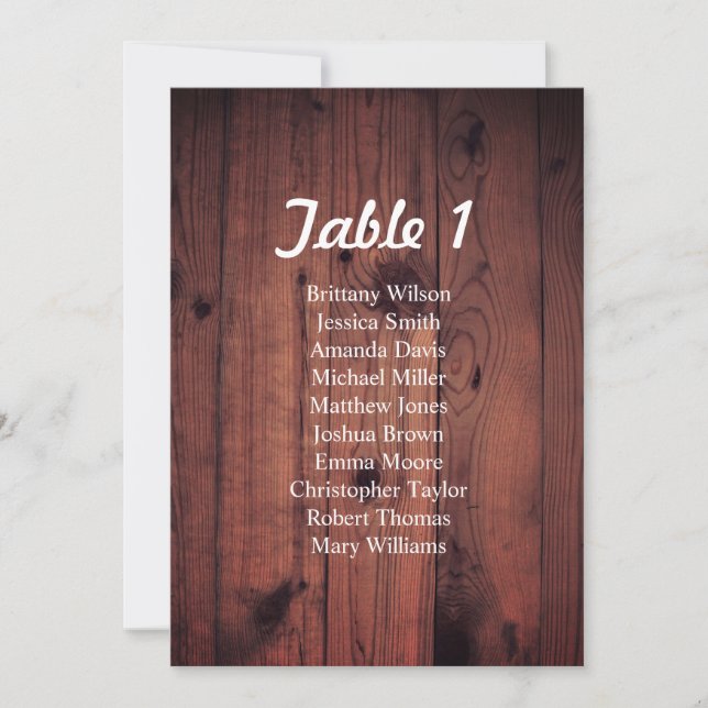 Invitación Plan de mesa de boda rústica en madera (Anverso)