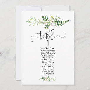 Invitación plan de tabla boda con vegetación y escritura mode