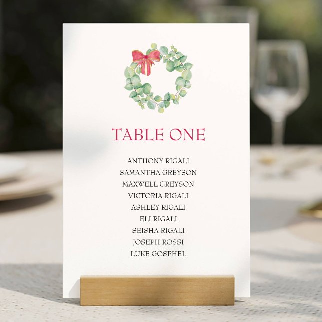Invitación Plan de tabla de la tabla de la tabla de la acuare (Christmas seating chart cards watercolor wreath art by Victoria Grigaliunas VG Invites)
