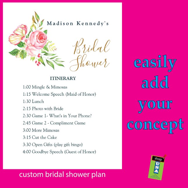 Invitación Plan Itinerario de Ducha Bridal 💐 Rosa Rosa Rosa  (Subido por el creador)