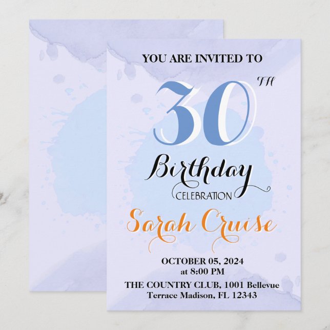 Invitación plana, 30° cumpleaños (Anverso / Reverso)