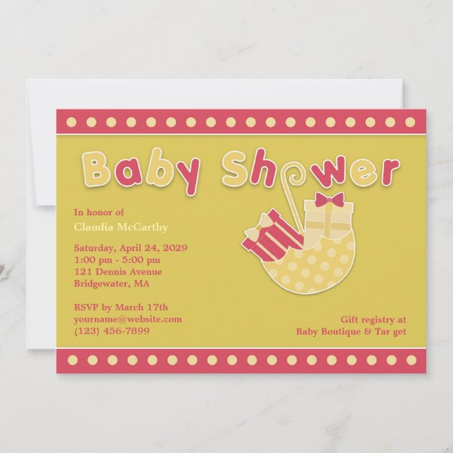 Invitación plana amarillo rosa Baby Shower (Anverso)