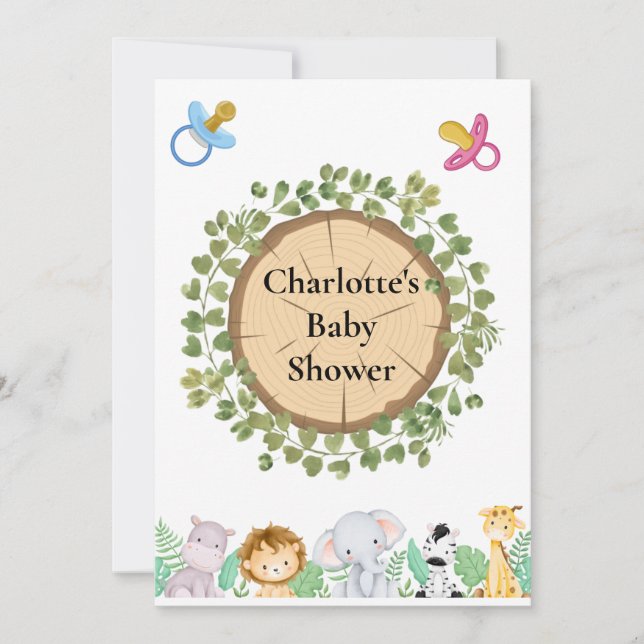 Invitación plana Baby Shower con tema safari (Anverso)