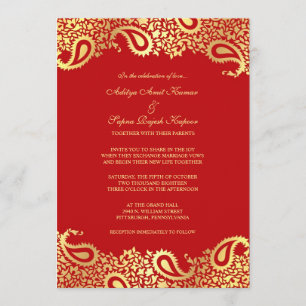 Invitación plana Boda rojo Paisleys