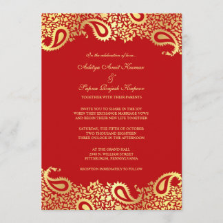 Invitación plana Boda rojo Paisleys
