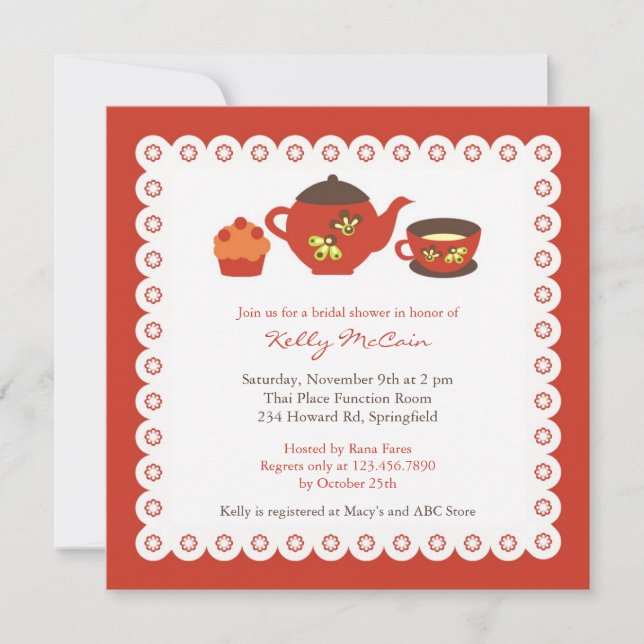 Invitación plana con ducha de novia Fiesta de tete (Anverso)