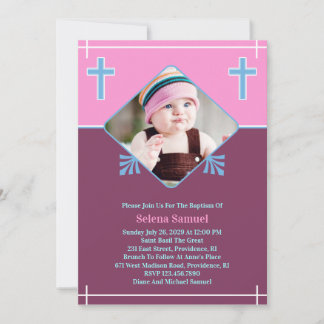 Invitación plana con foto de bautismo de niña bebé