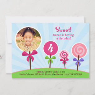 Invitación plana con foto de cumpleaños de Lollypo