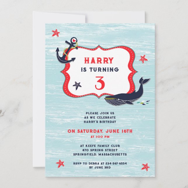Invitación plana de Anchor Whale Birthday Party (Anverso)