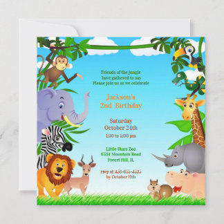 Invitación plana de animales de la jungla de cumpl