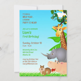 Invitación plana de animales de la jungla de cumpl