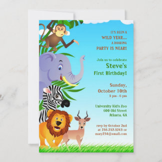 Invitación plana de animales de la jungla de cumpl