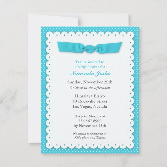 Invitación plana de Baby Shower azul (Anverso)