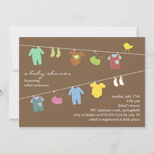 Invitación plana de Baby Shower Brown neutra (Anverso)