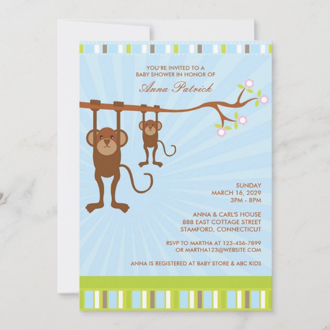 Invitación plana de Baby Shower para animales de c (Anverso)