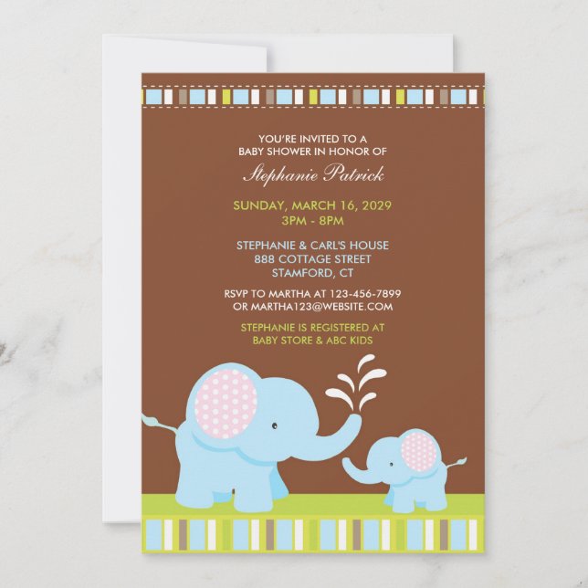 Invitación plana de Baby Shower para animales de c (Anverso)