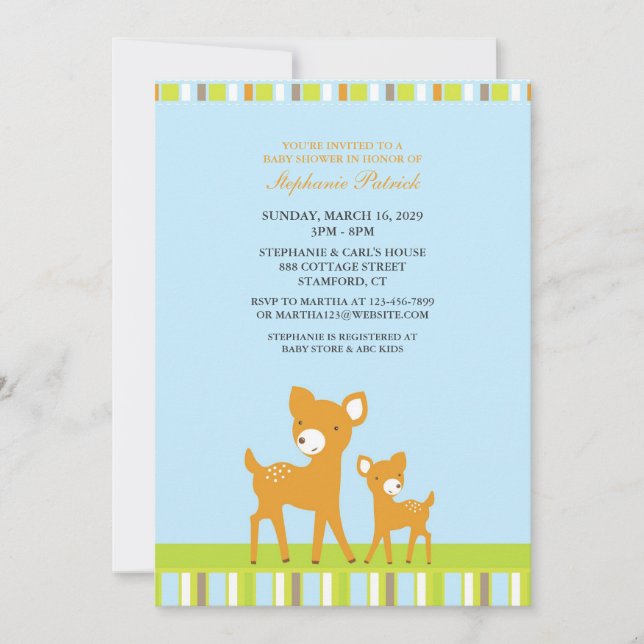 Invitación plana de Baby Shower para animales de c (Anverso)