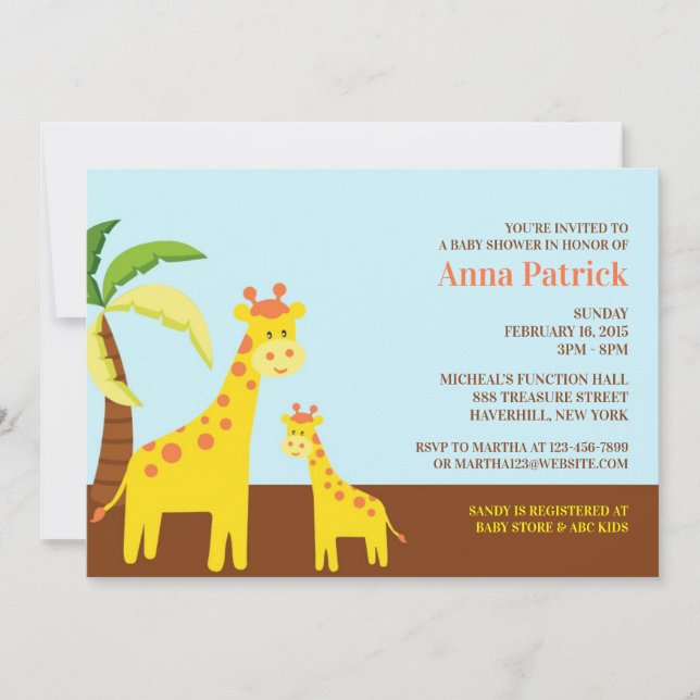 Invitación plana de Baby Shower para animales de c (Anverso)