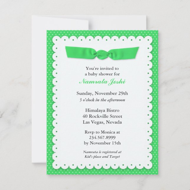 Invitación plana de Baby Shower verde (Anverso)