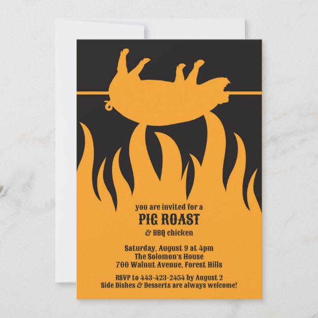 Invitación plana de barbacoa asada de cerdo (Anverso)