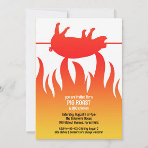 Invitación plana de barbacoa de la llama asada del