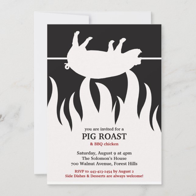 Invitación plana de barbacoa de la llama asada del (Anverso)