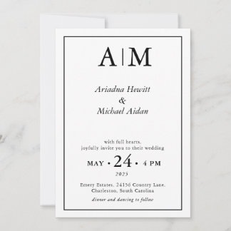 Invitación plana de boda minimalista elegante blan