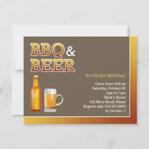Invitación plana de cumpleaños de barbacoa y cerve