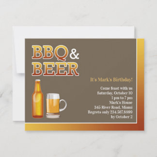 Invitación plana de cumpleaños de barbacoa y cerve