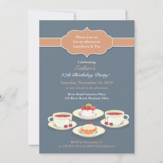 Invitación plana de cumpleaños del Fiesta del té (Anverso)